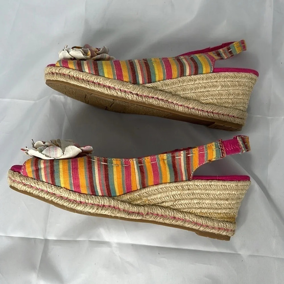 NATURALIZER Bibi Stripe Flower Appliqué Wedge Espadrilles Slingbacks Size 8 - Picture 6 of 11